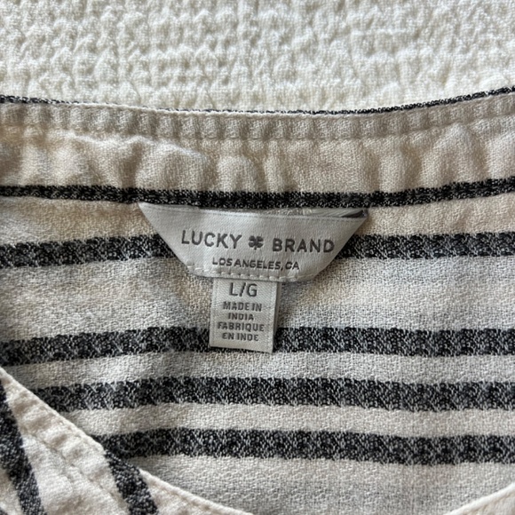 Lucky Brand women’s boho blouse tunic mandarin collar cream stripe size L - Picture 12 of 14